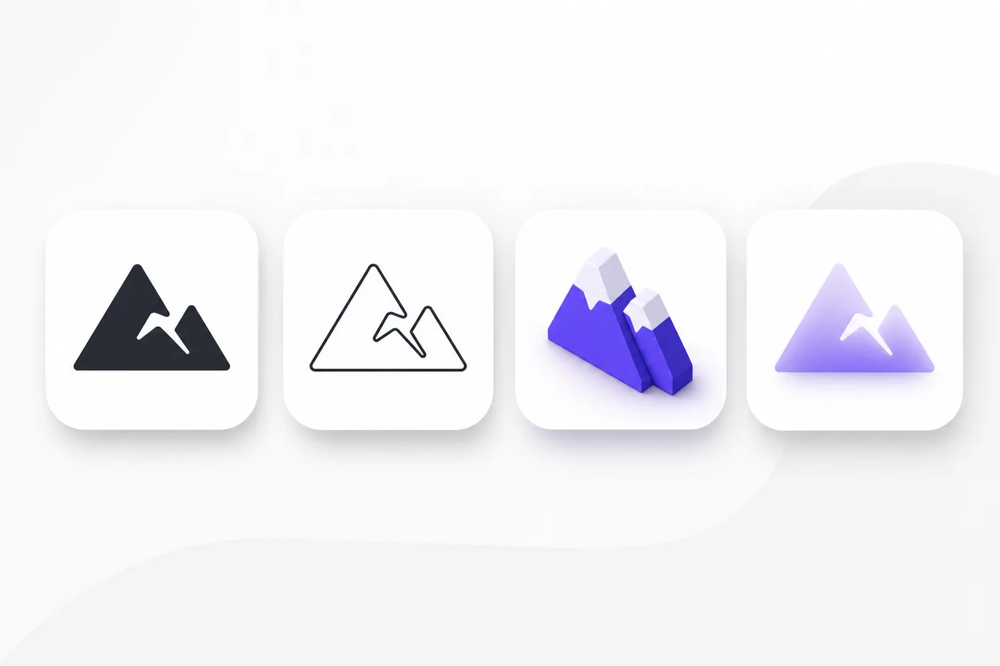 The same glyph rendered in flat, line, isometric, and gradient styles by the AI vector generator